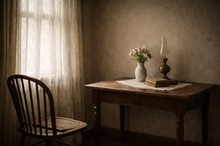 Soft daylight filtering through a lace curtain in a quiet interior